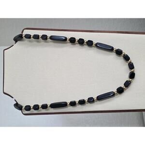 Trifari Black and Gold Bead Necklace – 22” Long Classic Signed Jewelry